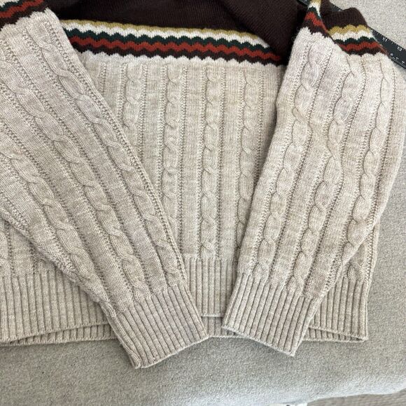 Vintage Sweater Women L Jantzen Neutral Cable Knit Collared USA Made Retro 70s - Picture 8 of 8